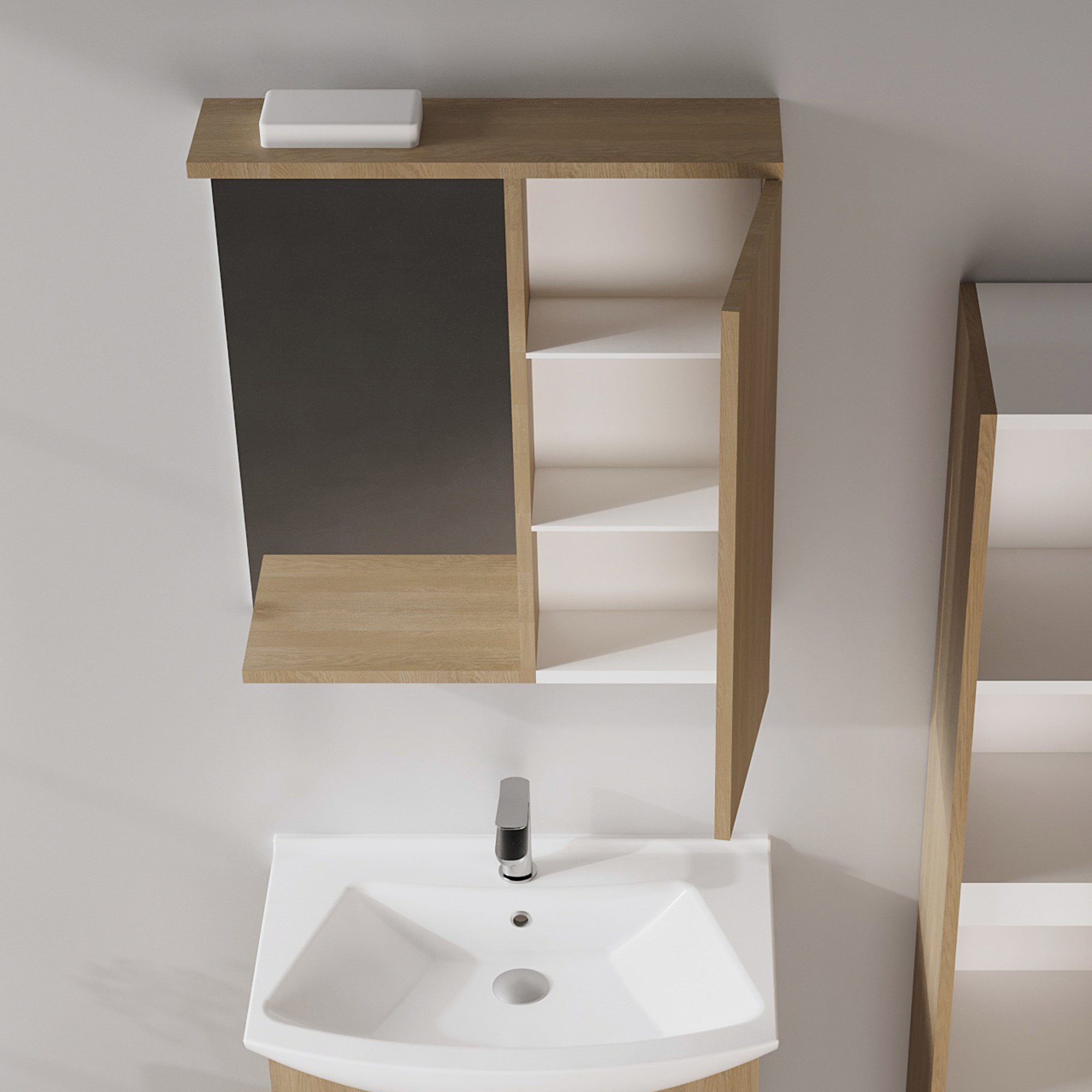 Purus 63 cm Banyo Üst Ayna Dolabı (Spot Aynalı)