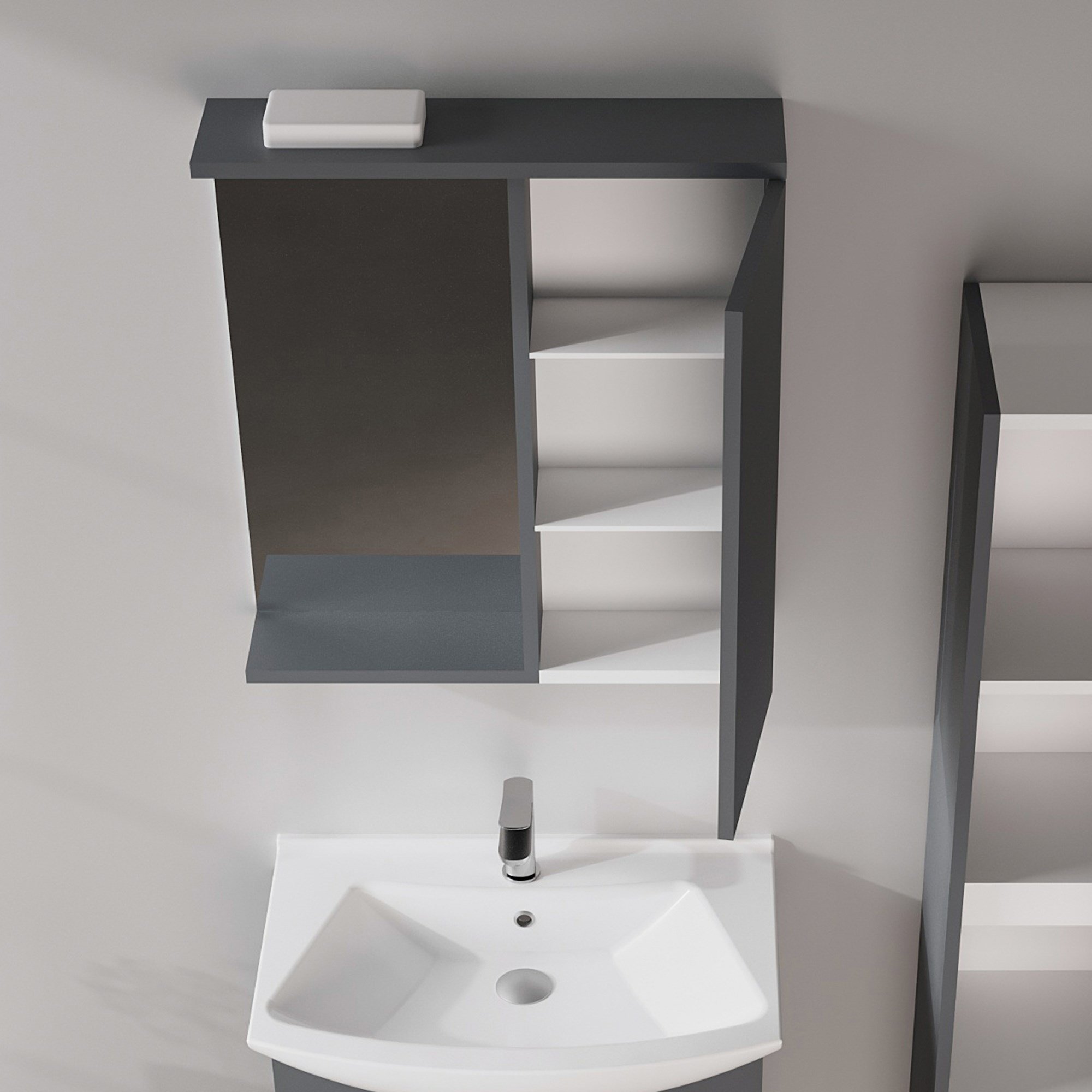 Purus 63 cm Banyo Üst Ayna Dolabı (Spot Aynalı)