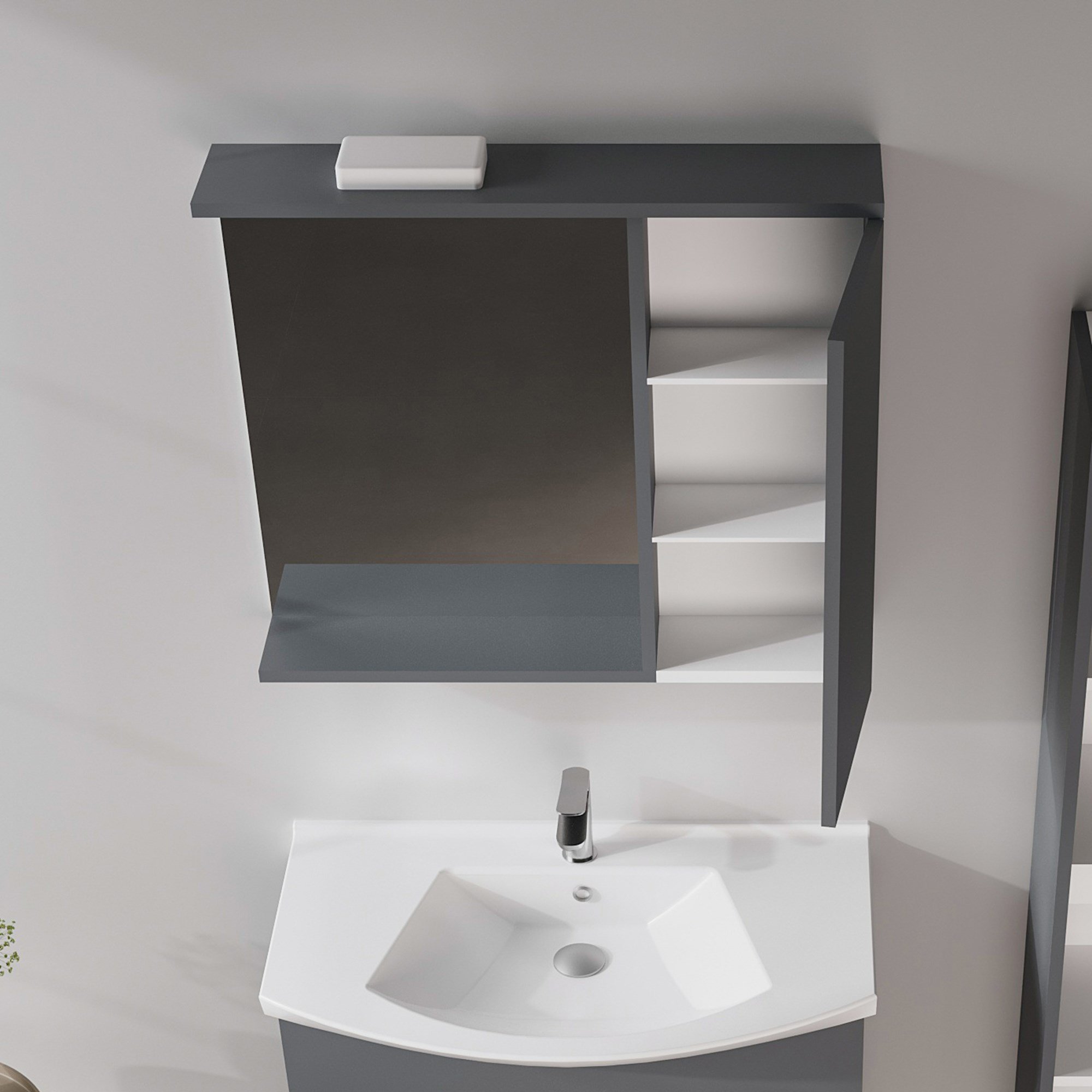 Purus 75 cm Banyo Üst Ayna Dolabı (Spot Aynalı)