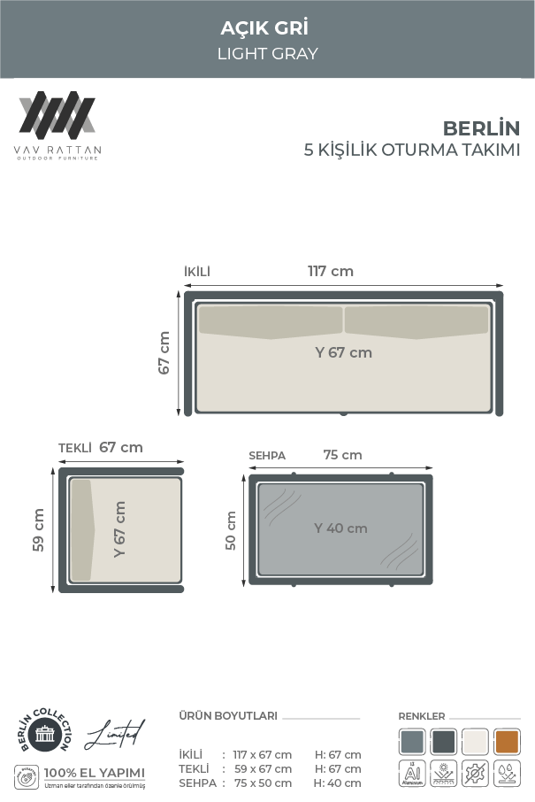Berlin 5 Kişilik Oturma Takımı