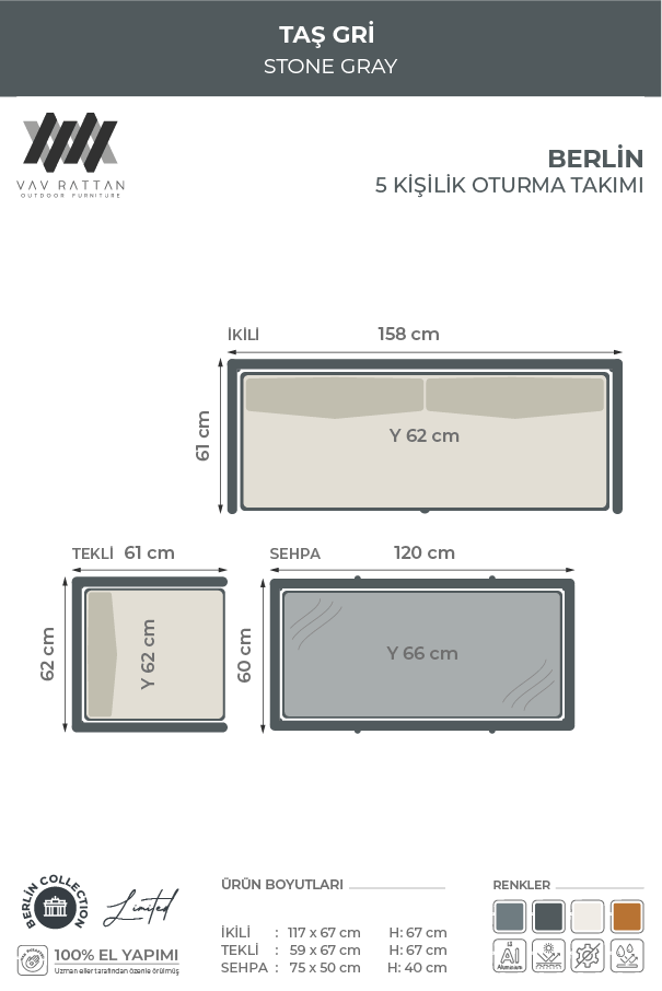 Berlin 5 Kişilik Oturma Takımı