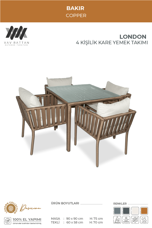 London  4 Kişilik Kare Yemek Takımı