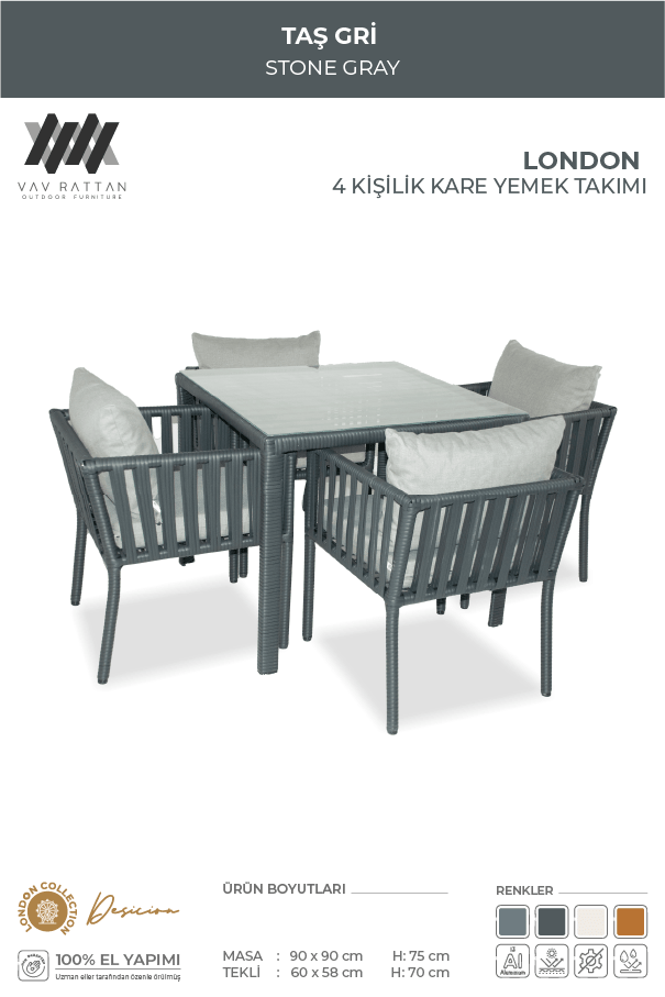 London  4 Kişilik Kare Yemek Takımı