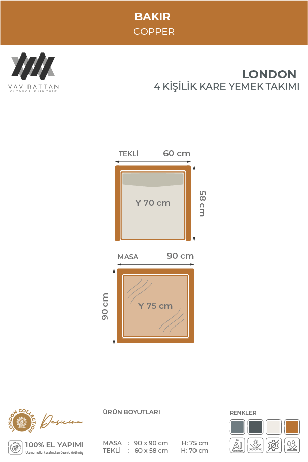 London  4 Kişilik Kare Yemek Takımı
