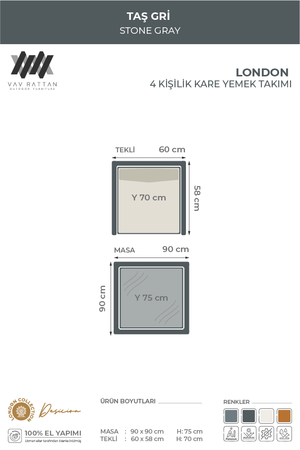 London  4 Kişilik Kare Yemek Takımı