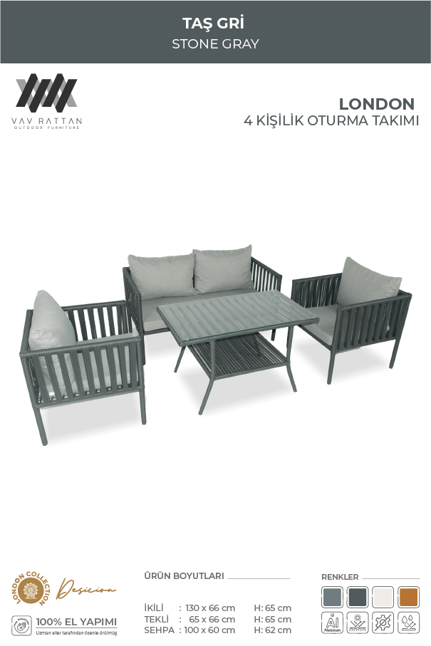 London Oturma Takımı - Taş Gri