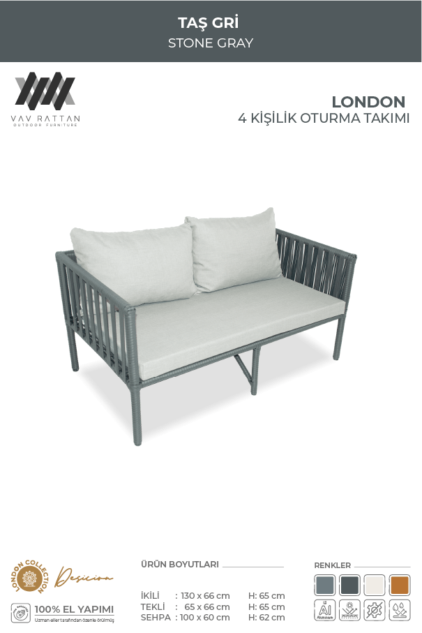 London Oturma Takımı - Taş Gri