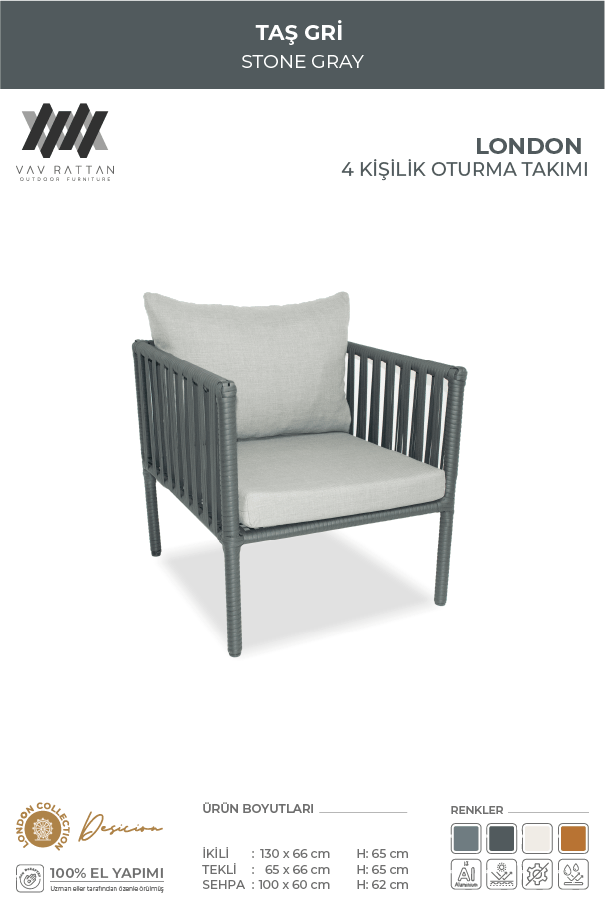 London Oturma Takımı - Taş Gri