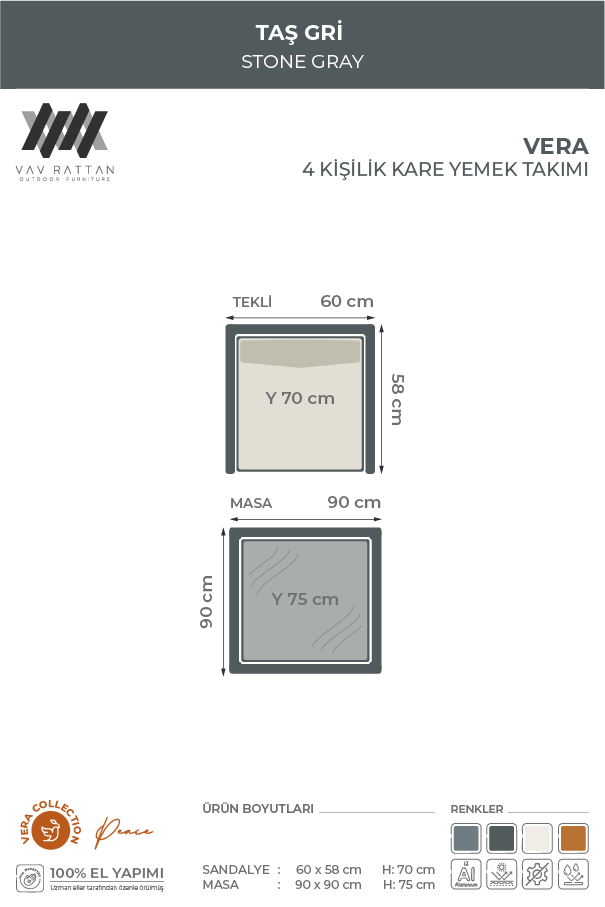 Vera 4 Kişilik Kare Yemek Takımı