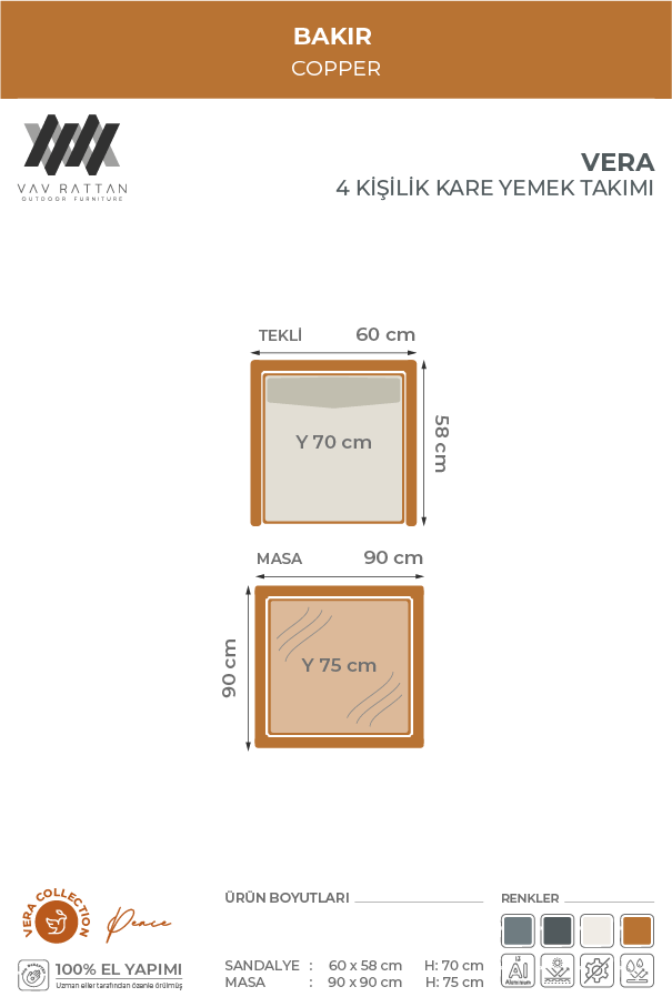 Vera 4 Kişilik Kare Yemek Takımı