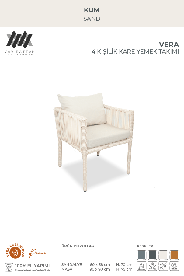 Vera 4 Kişilik Kare Yemek Takımı