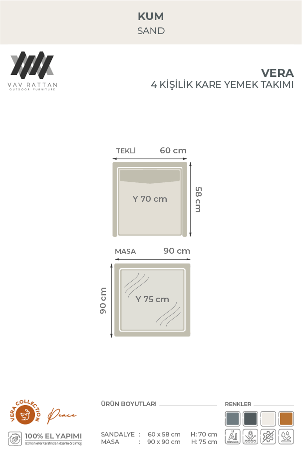 Vera 4 Kişilik Kare Yemek Takımı