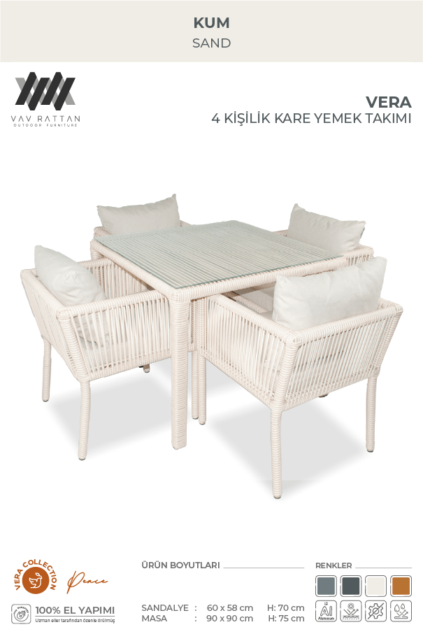 Vera 4 Kişilik Kare Yemek Takımı