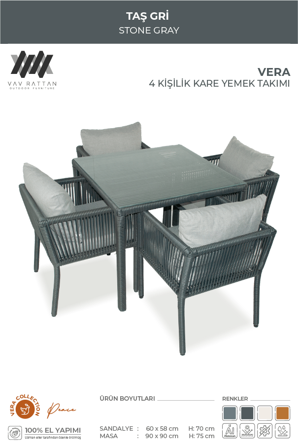 Vera 4 Kişilik Kare Yemek Takımı