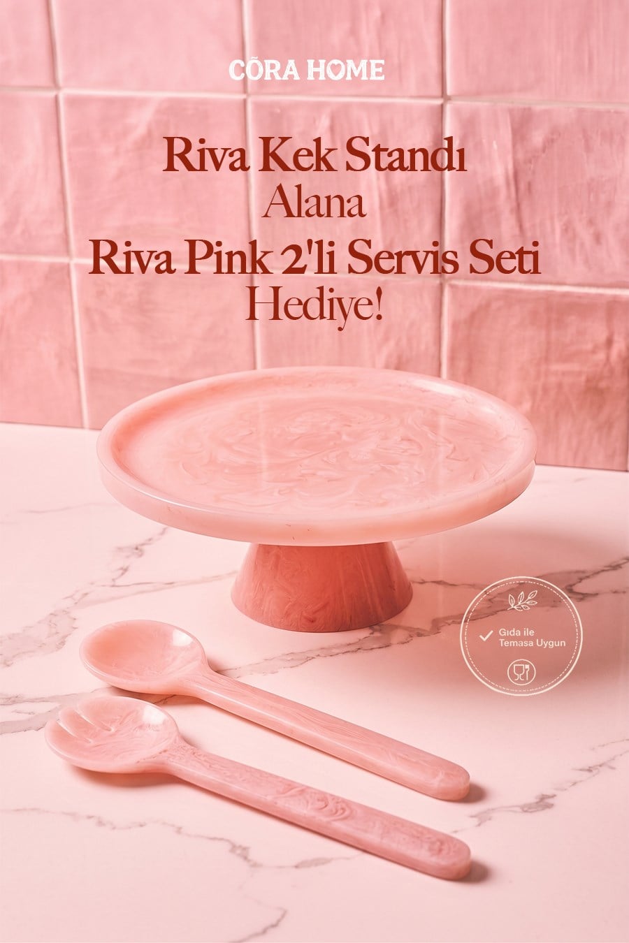 Riva Kek Standı Alana Riva Pink 2'li Servis Seti Hediye