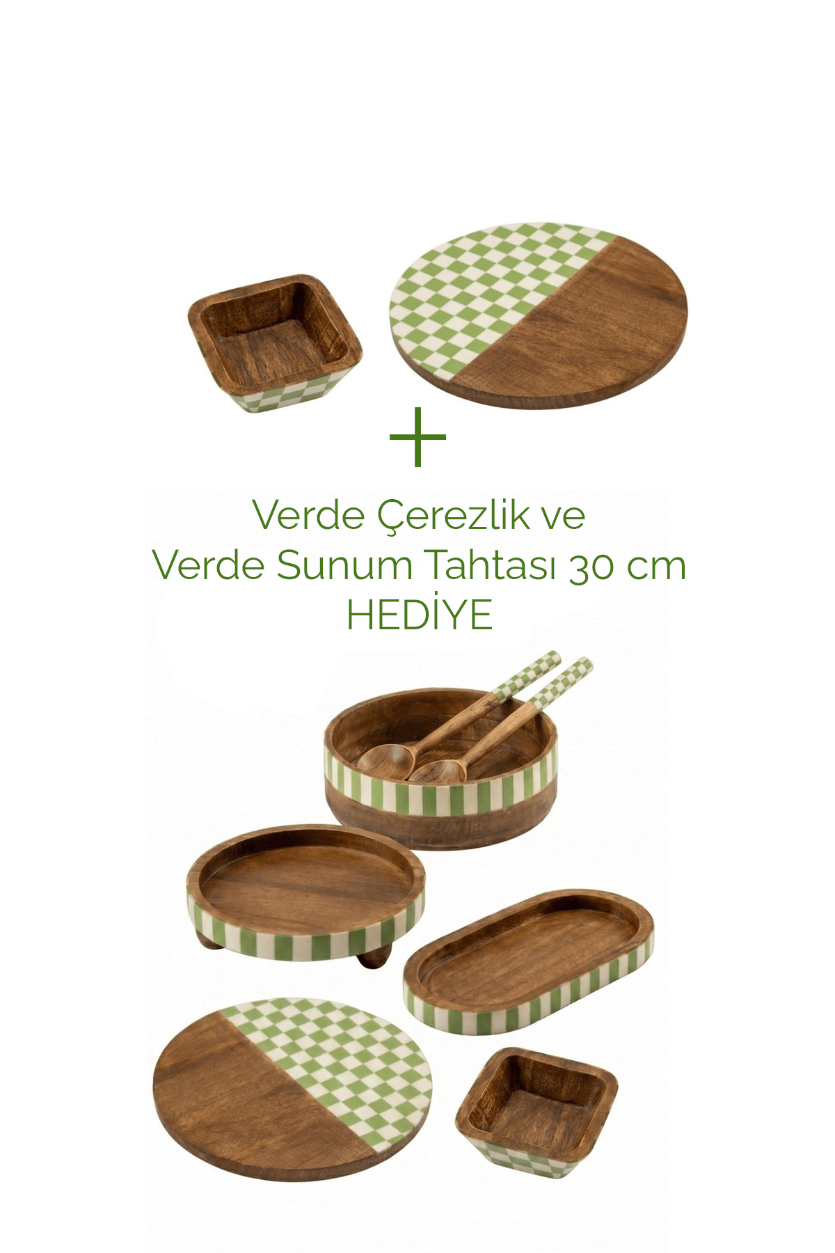 Verde Koleksiyonu (Dama Kaşıklı) + Verde Çerezlik ve Verde Sunum Tahtası 30 cm Hediye