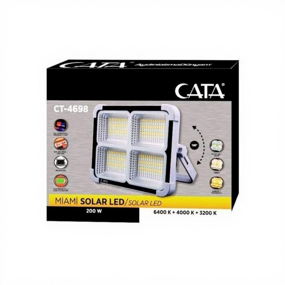 CATA 200W Solar LED Projektör Taşınabilir ( Kumandalı ) CT-4698