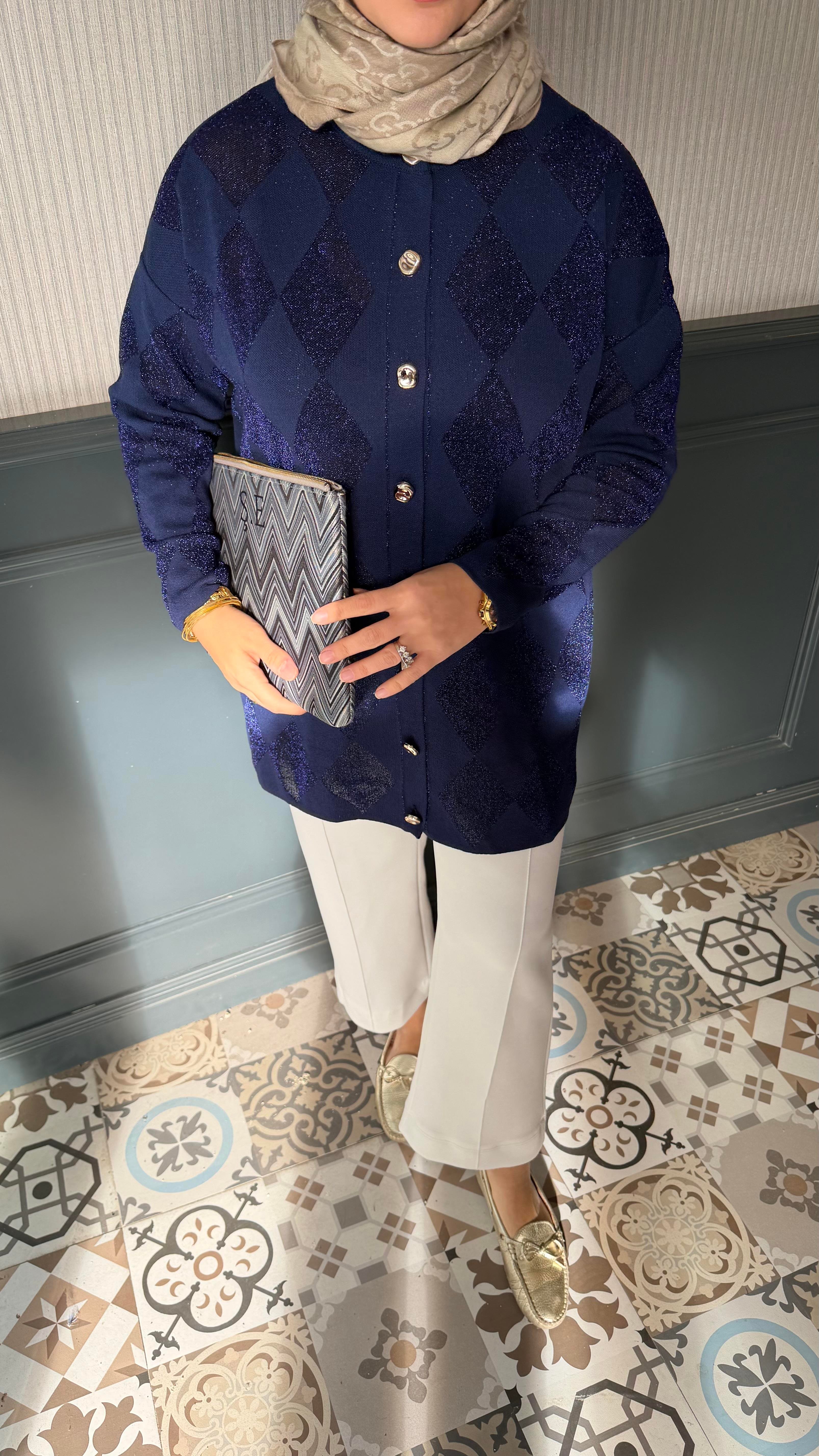 Merserize simli hırka lacivert