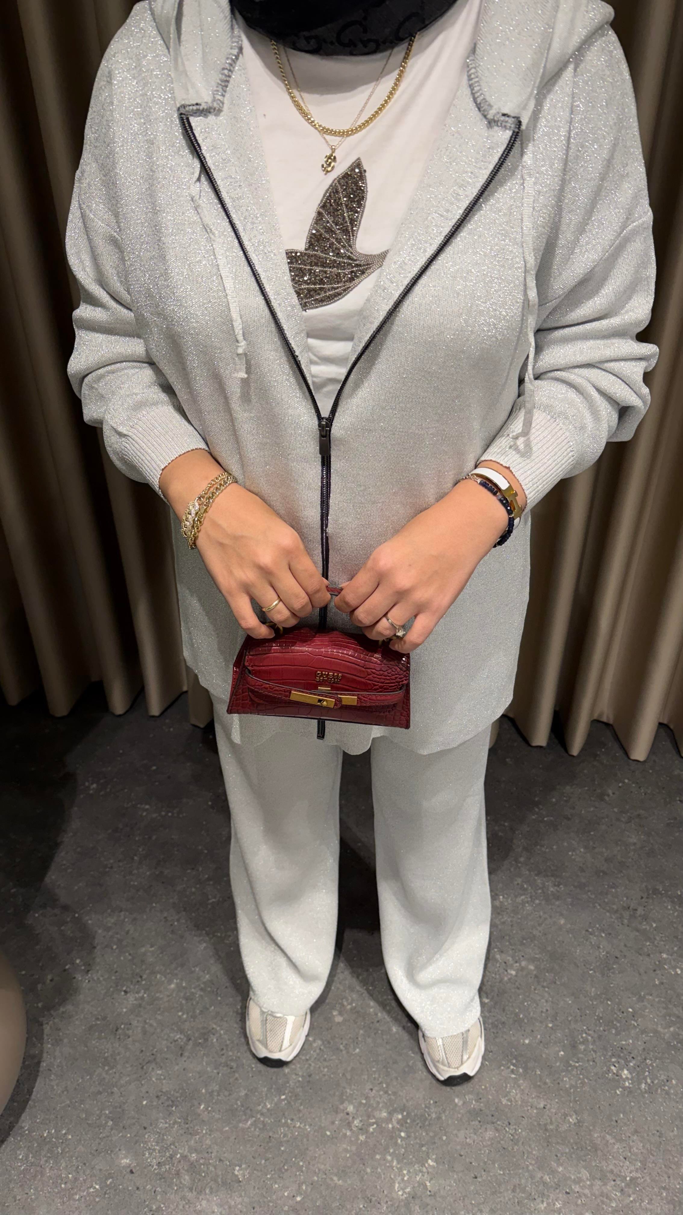 Simli triko takım gri 