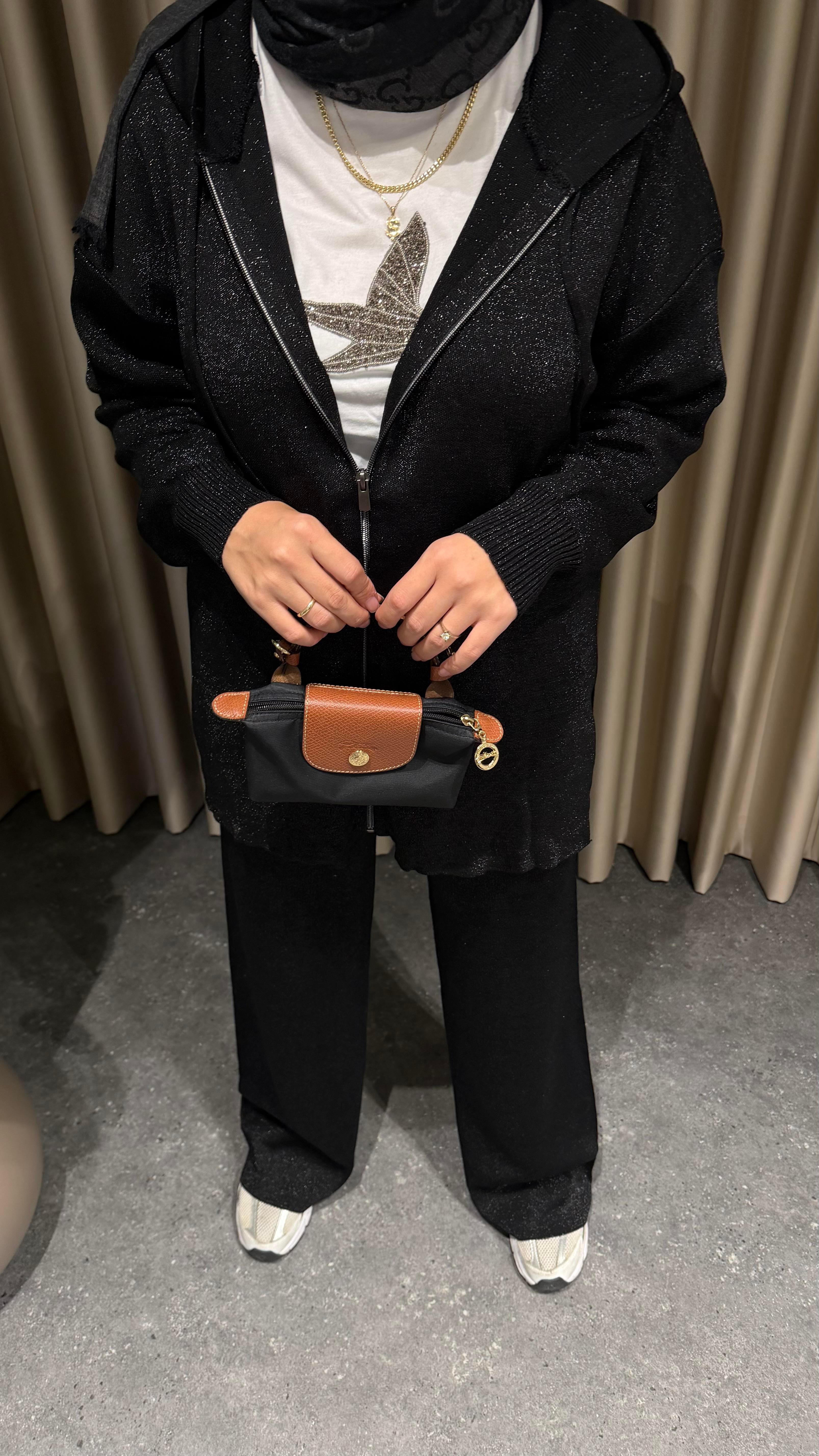 Simli triko takım siyah 