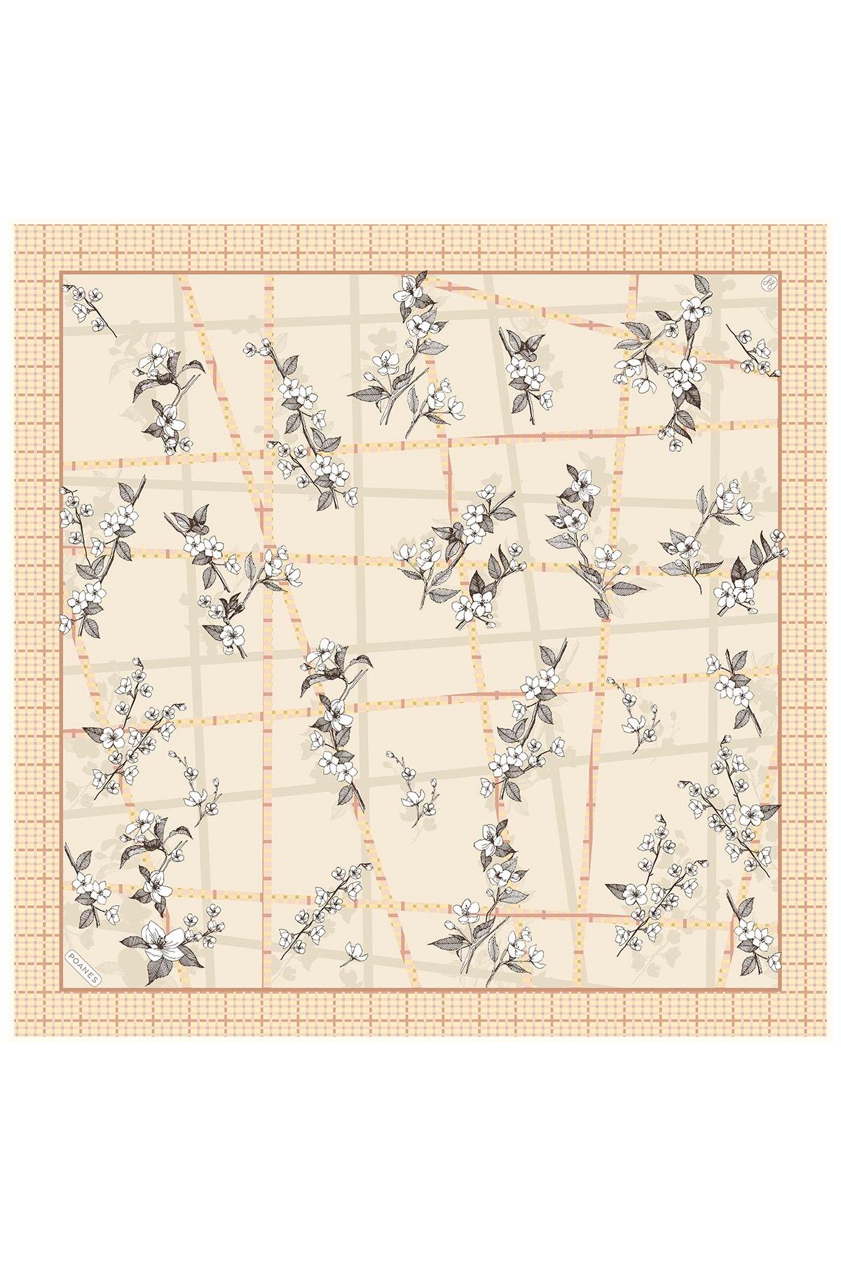 Bahar Dalı Desenli Twill İpek Eşarp