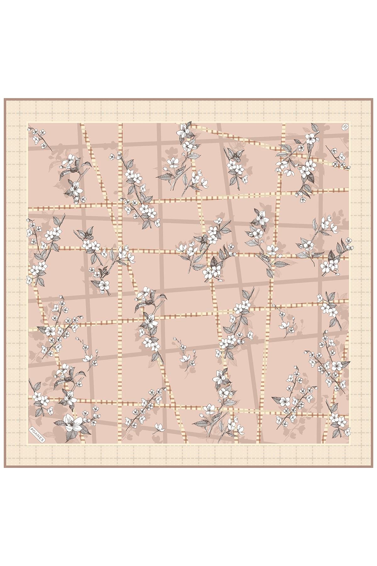 Bahar Dalı Desenli Twill İpek Eşarp