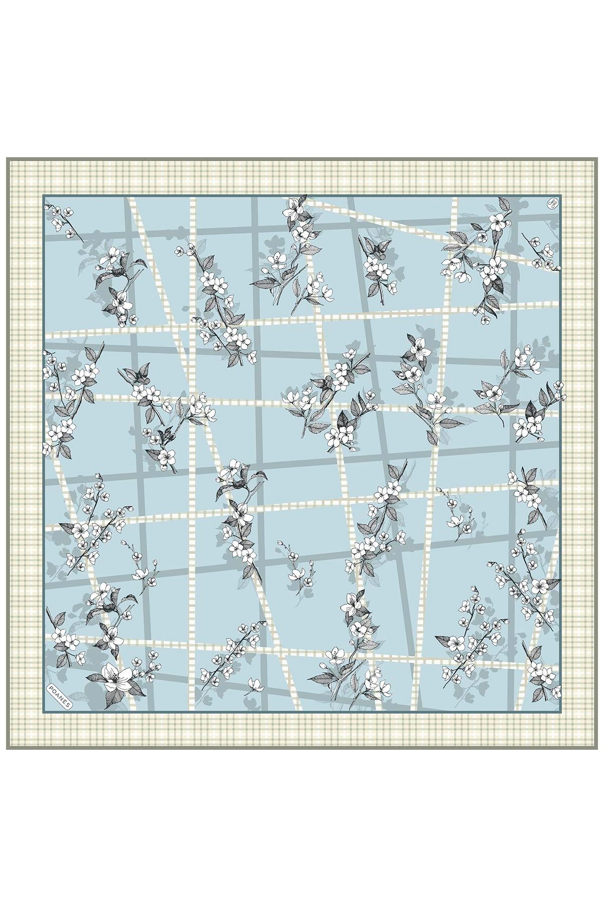 Bahar Dalı Desenli Twill İpek Eşarp