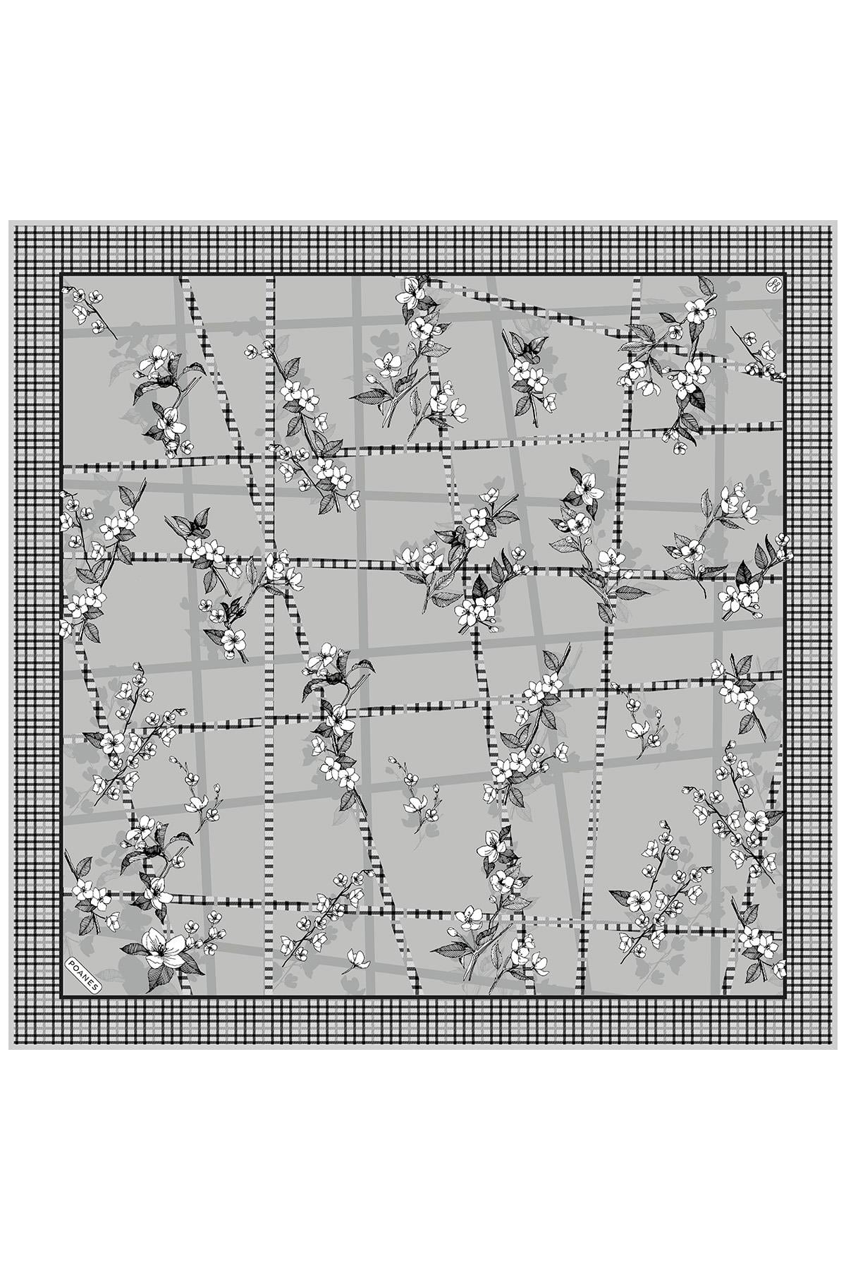Bahar Dalı Desenli Twill İpek Eşarp