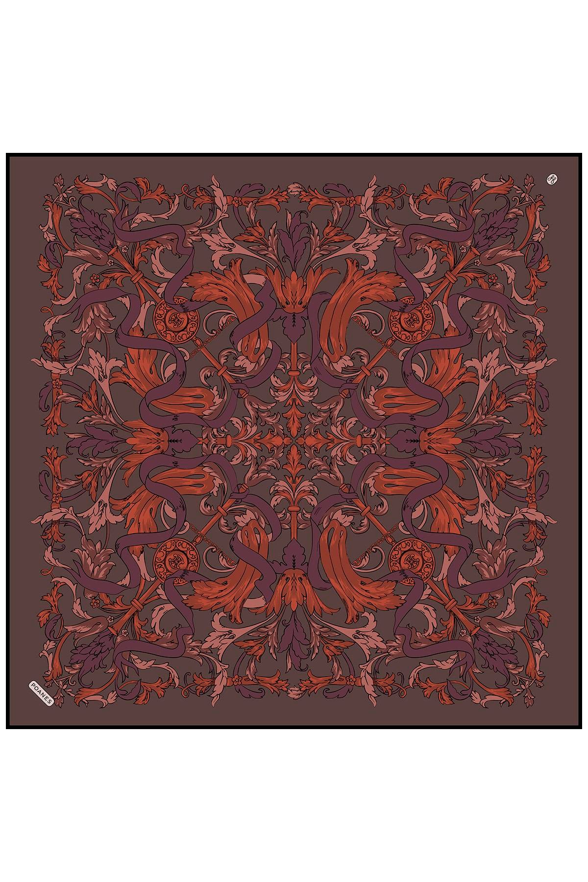 Barok Kurdele Desenli Twill İpek Eşarp