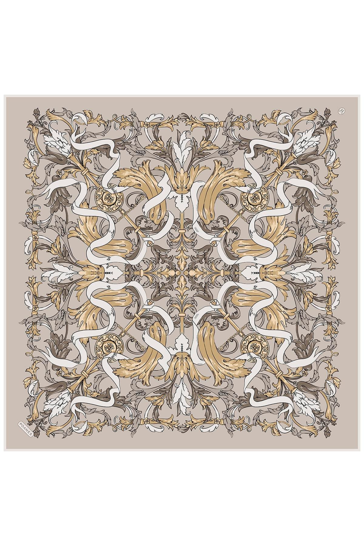 Barok Kurdele Desenli Twill İpek Eşarp
