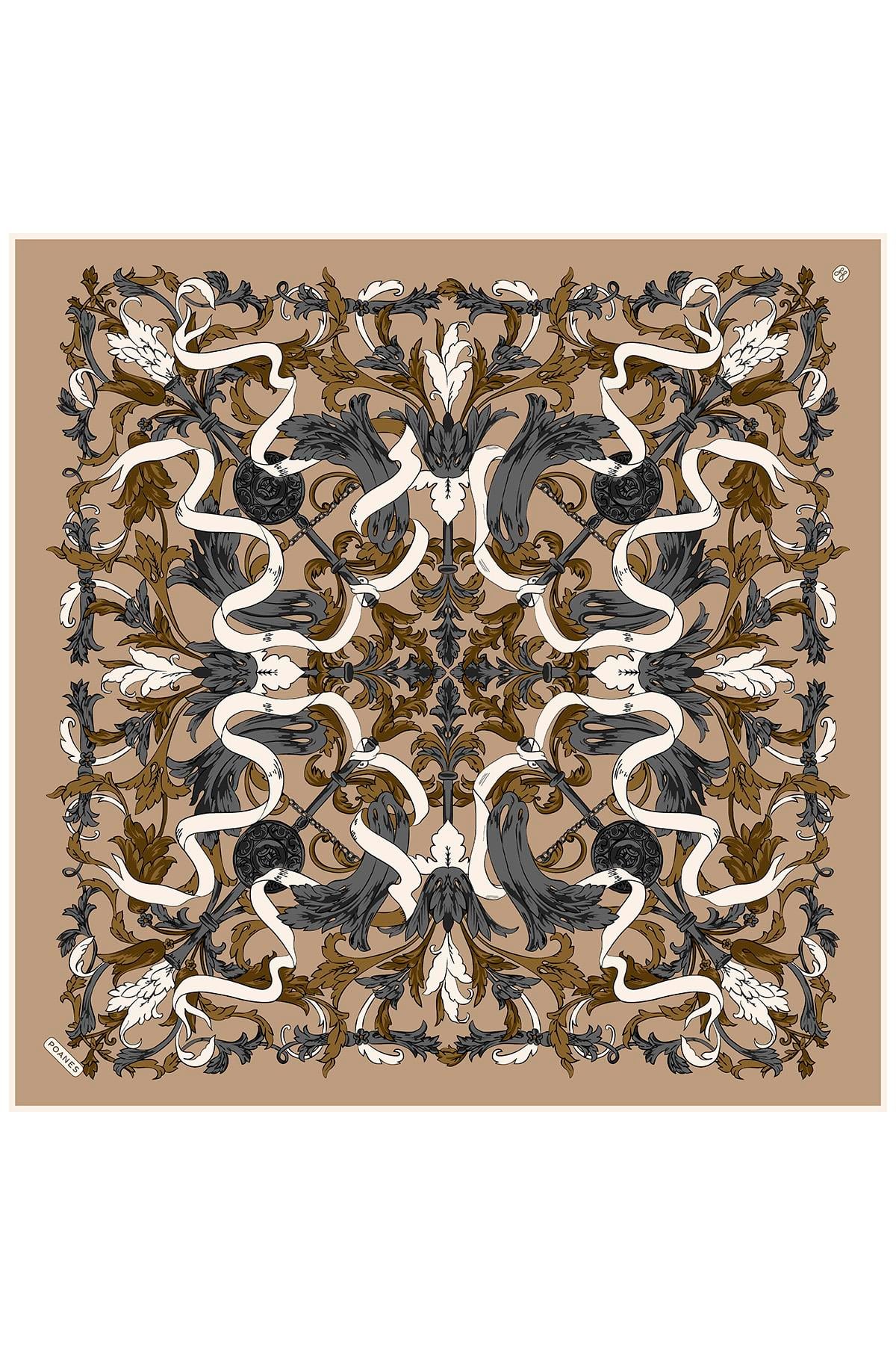 Barok Kurdele Desenli Twill İpek Eşarp
