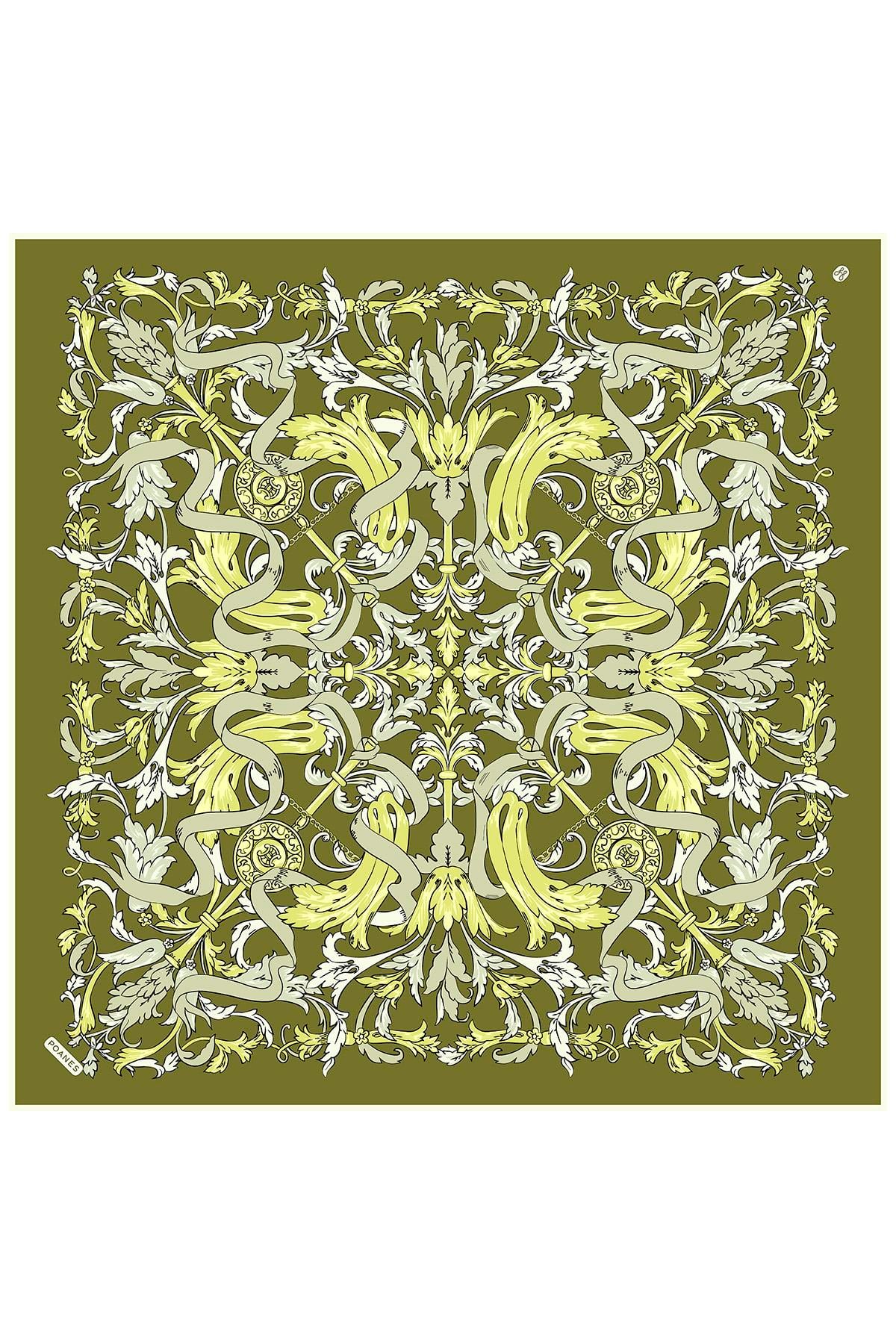 Barok Kurdele Desenli Twill İpek Eşarp