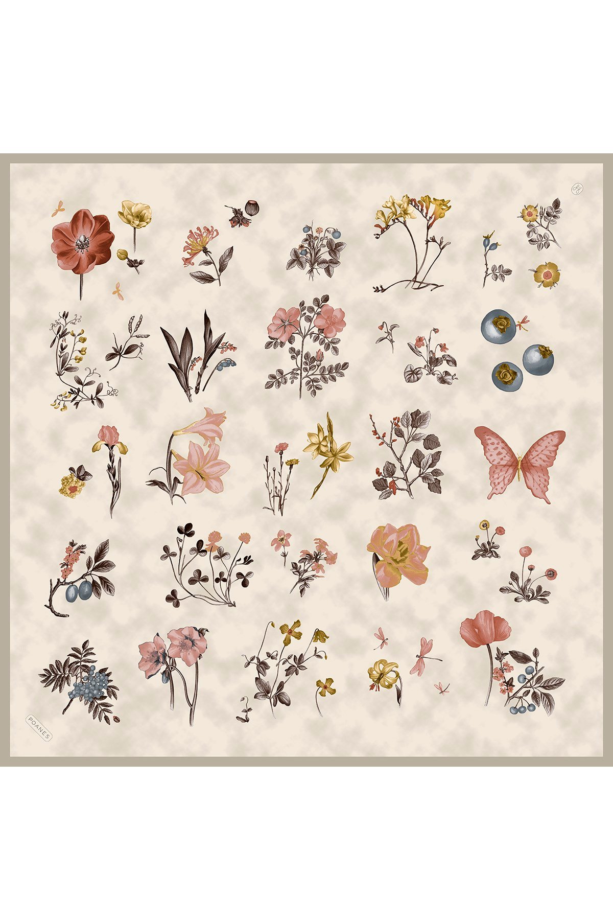 Botanik Desenli Twill İpek Eşarp