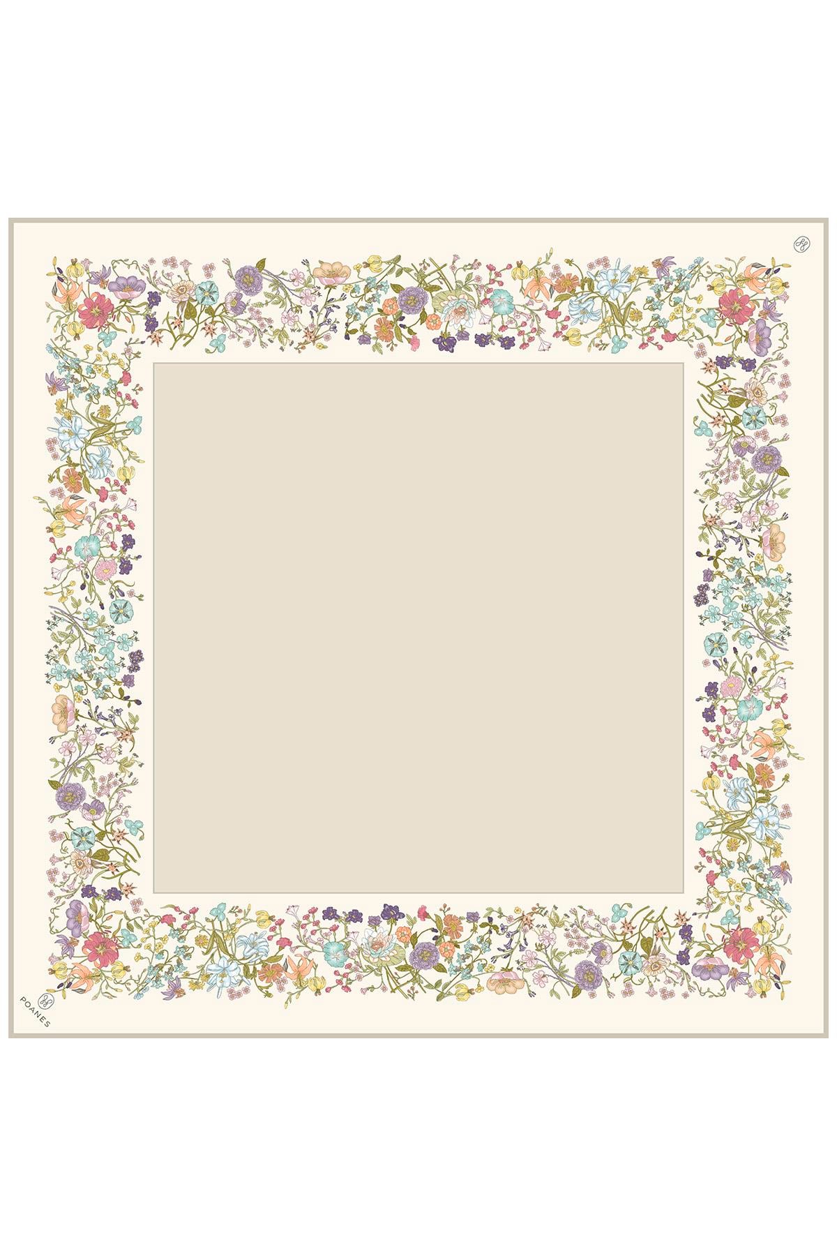 Çiçek Bordür Desenli Twill İpek Eşarp