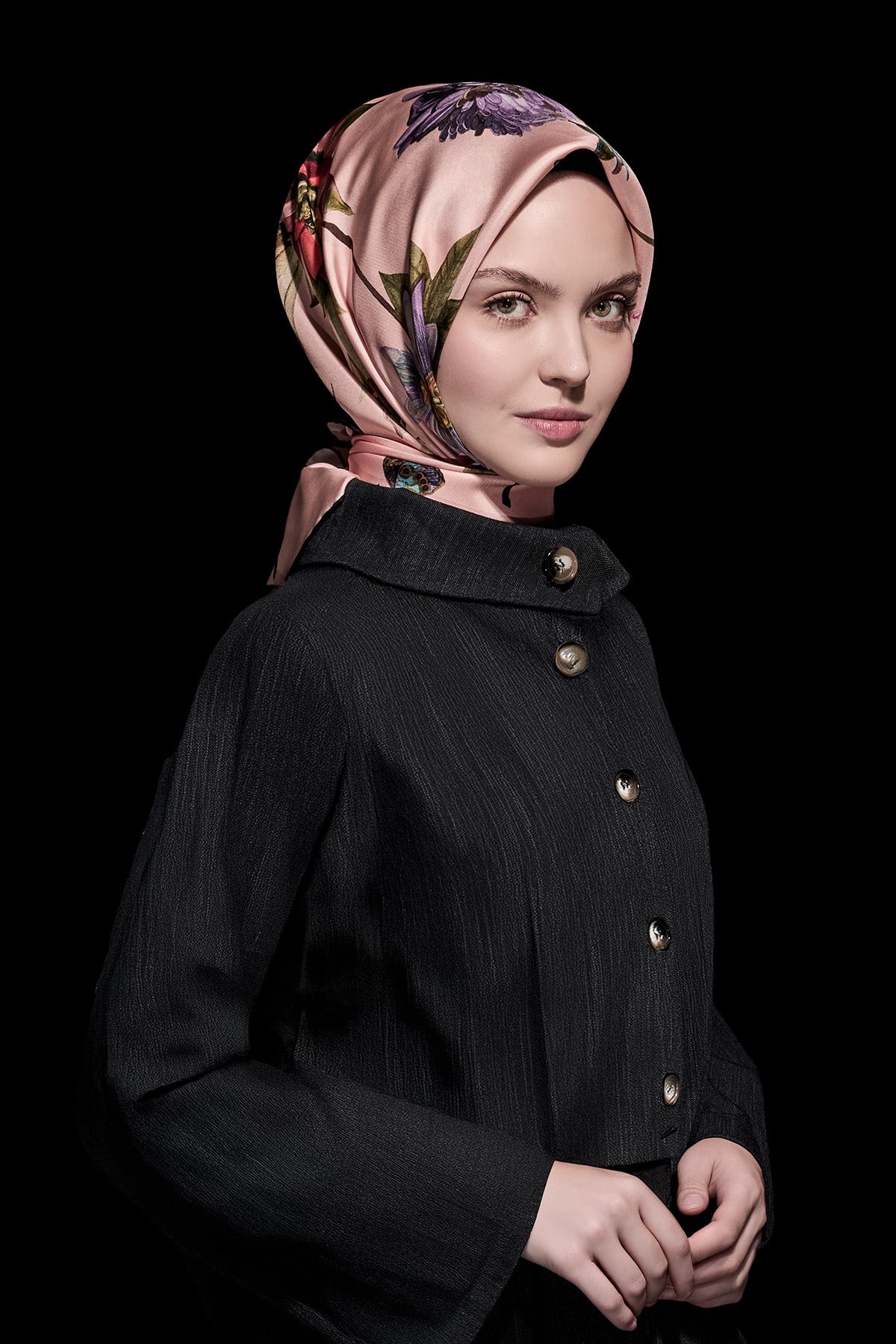 Dal Çiçek Desenli Twill İpek Eşarp