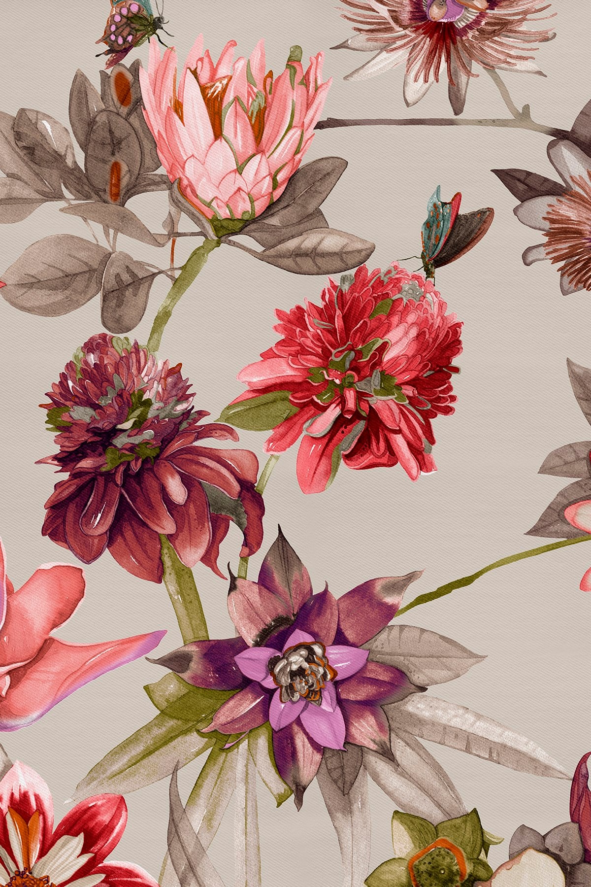 Dal Çiçek Desenli Twill İpek Eşarp