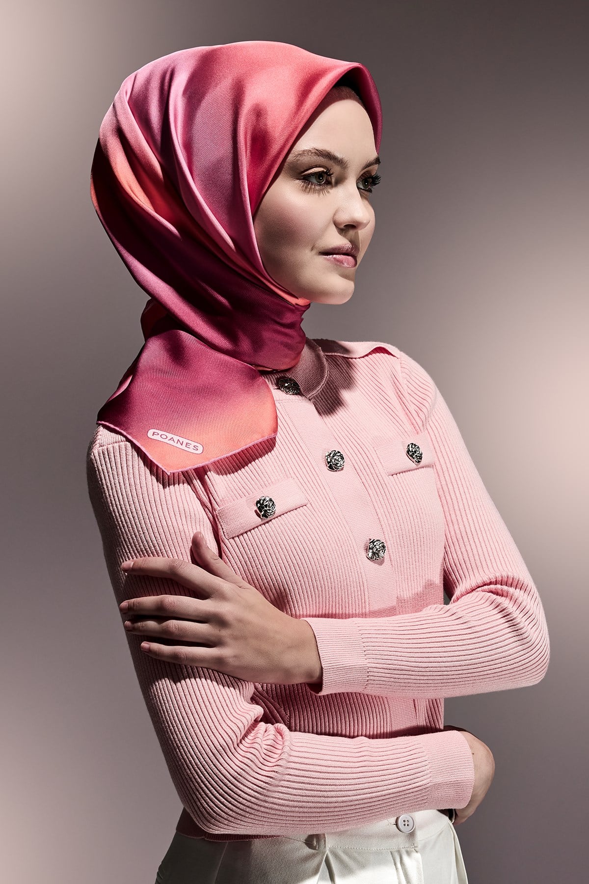 Degrade Geçiş Desenli Twill İpek Eşarp