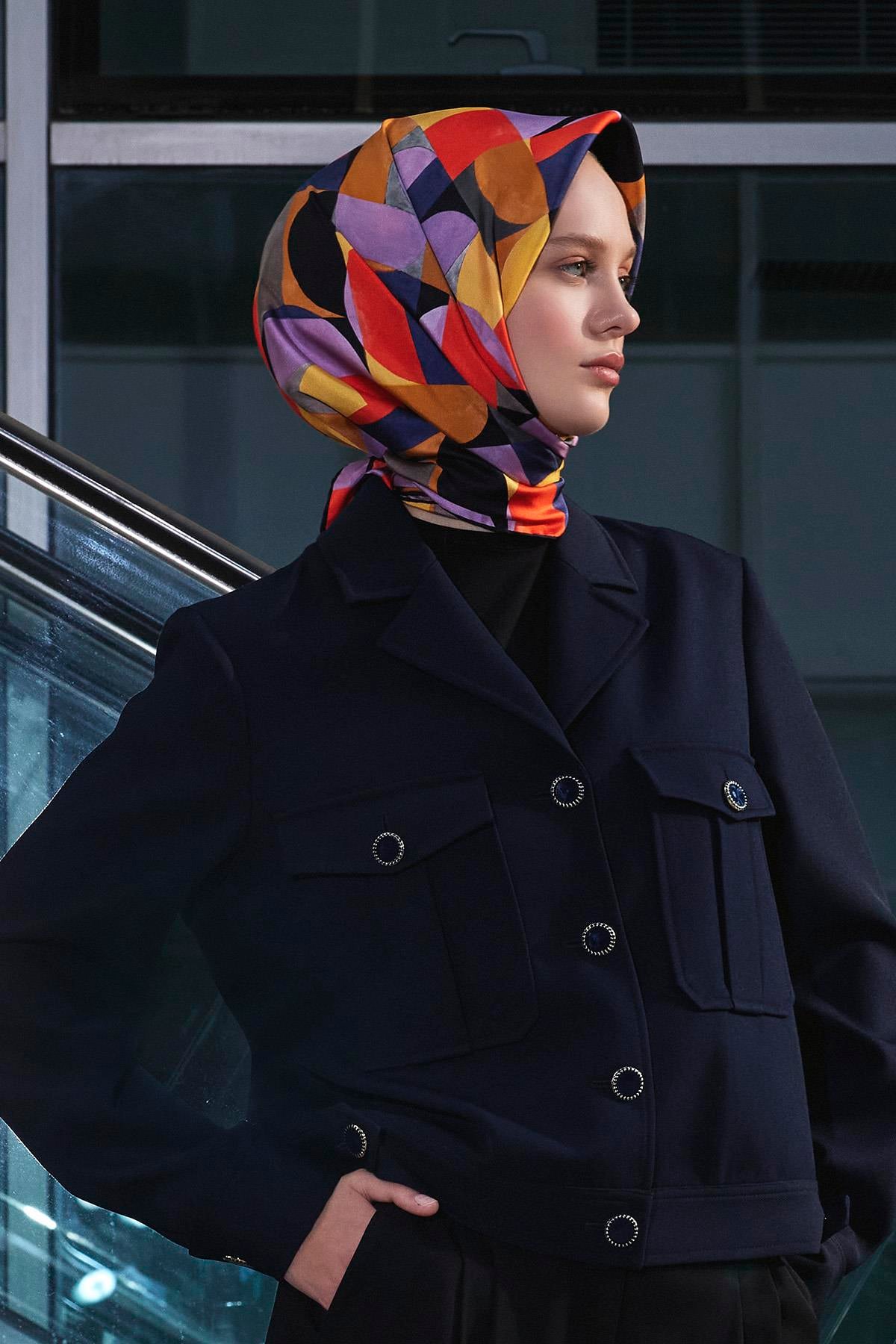 Denge Desenli Twill İpek Eşarp
