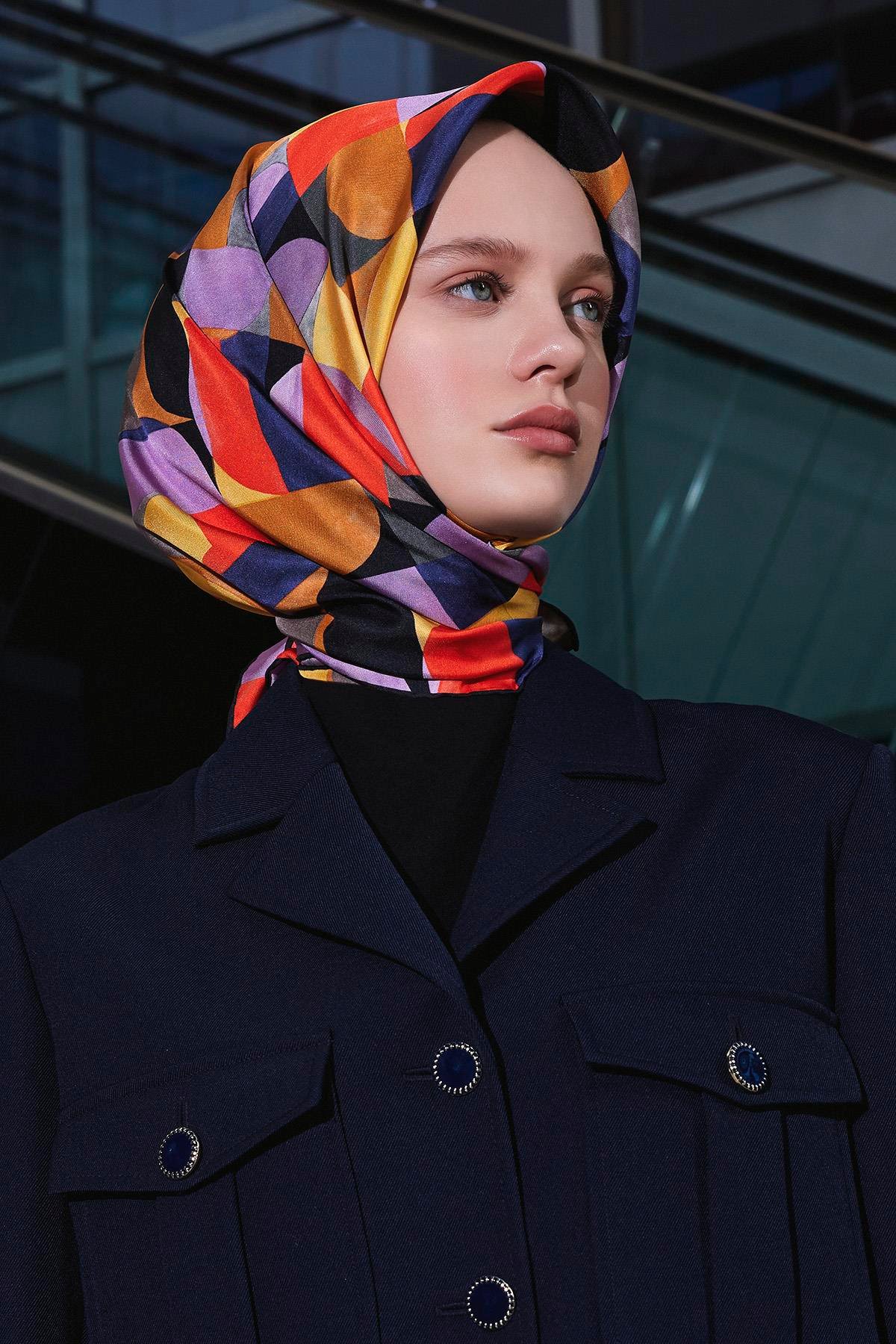 Denge Desenli Twill İpek Eşarp