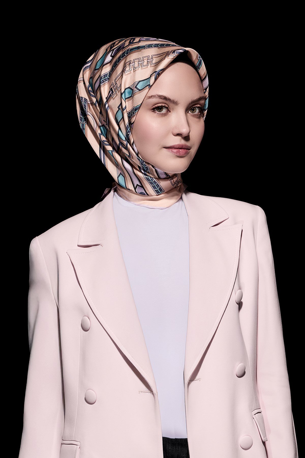 Dikey Ritim Desenli Twill İpek Eşarp