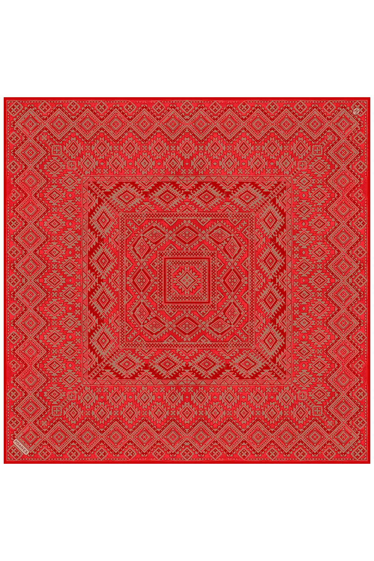 Etnik Desenli Twill İpek Eşarp