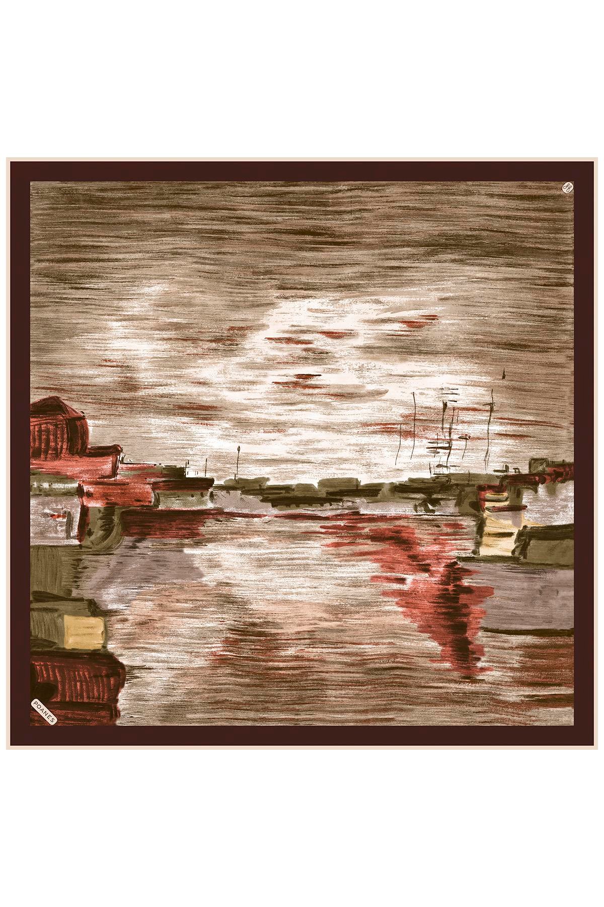 Günbatımı Desenli Twill İpek Eşarp