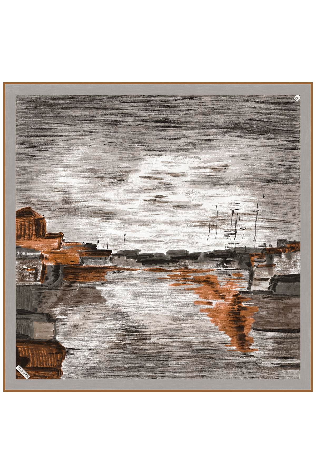 Günbatımı Desenli Twill İpek Eşarp