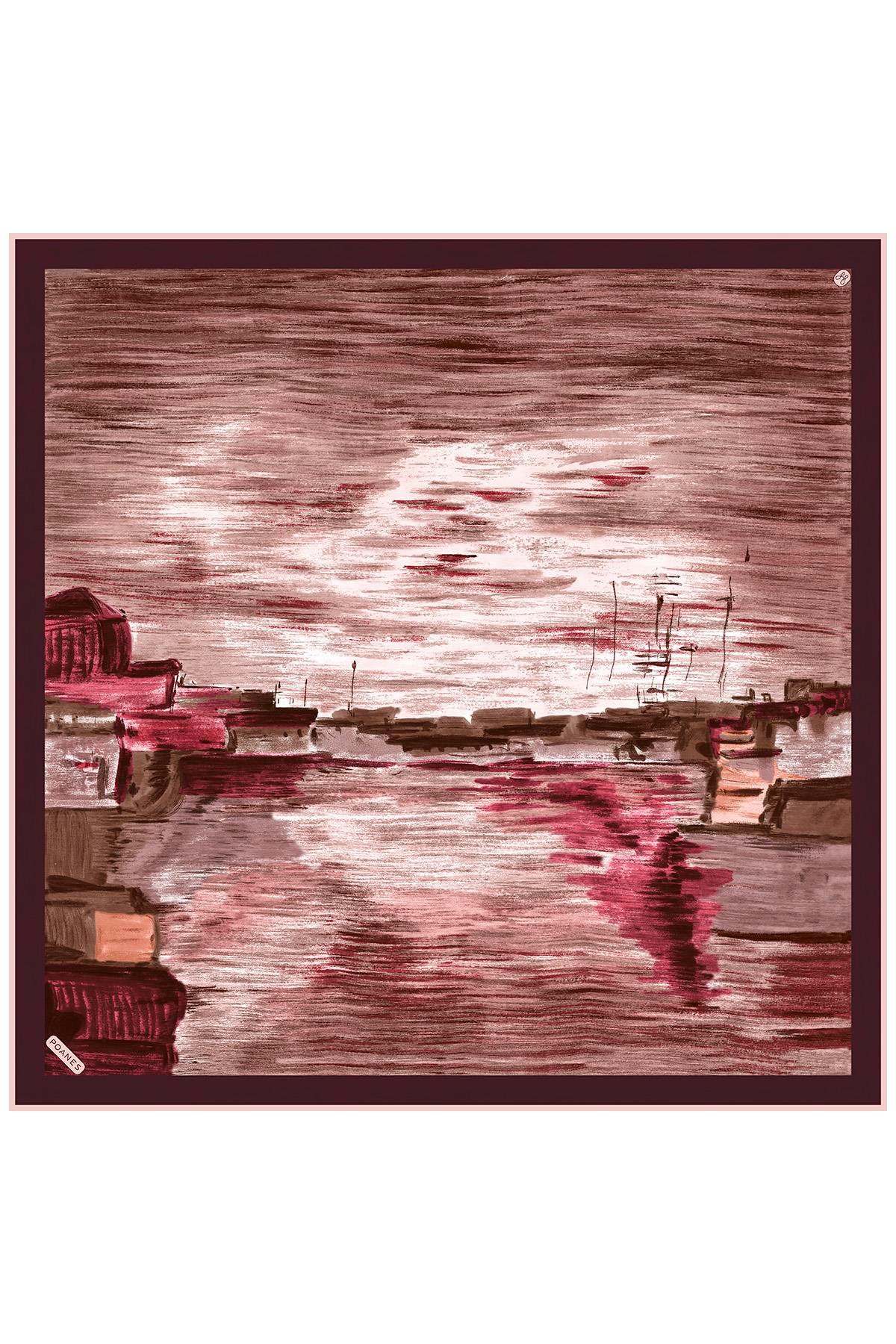 Günbatımı Desenli Twill İpek Eşarp