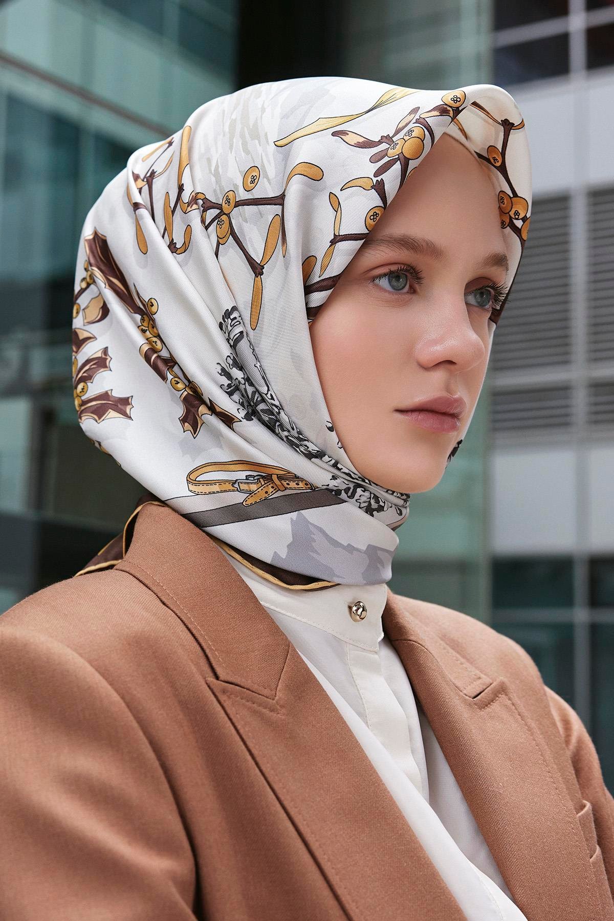 Kar Tanesi Desenli Twill İpek Eşarp