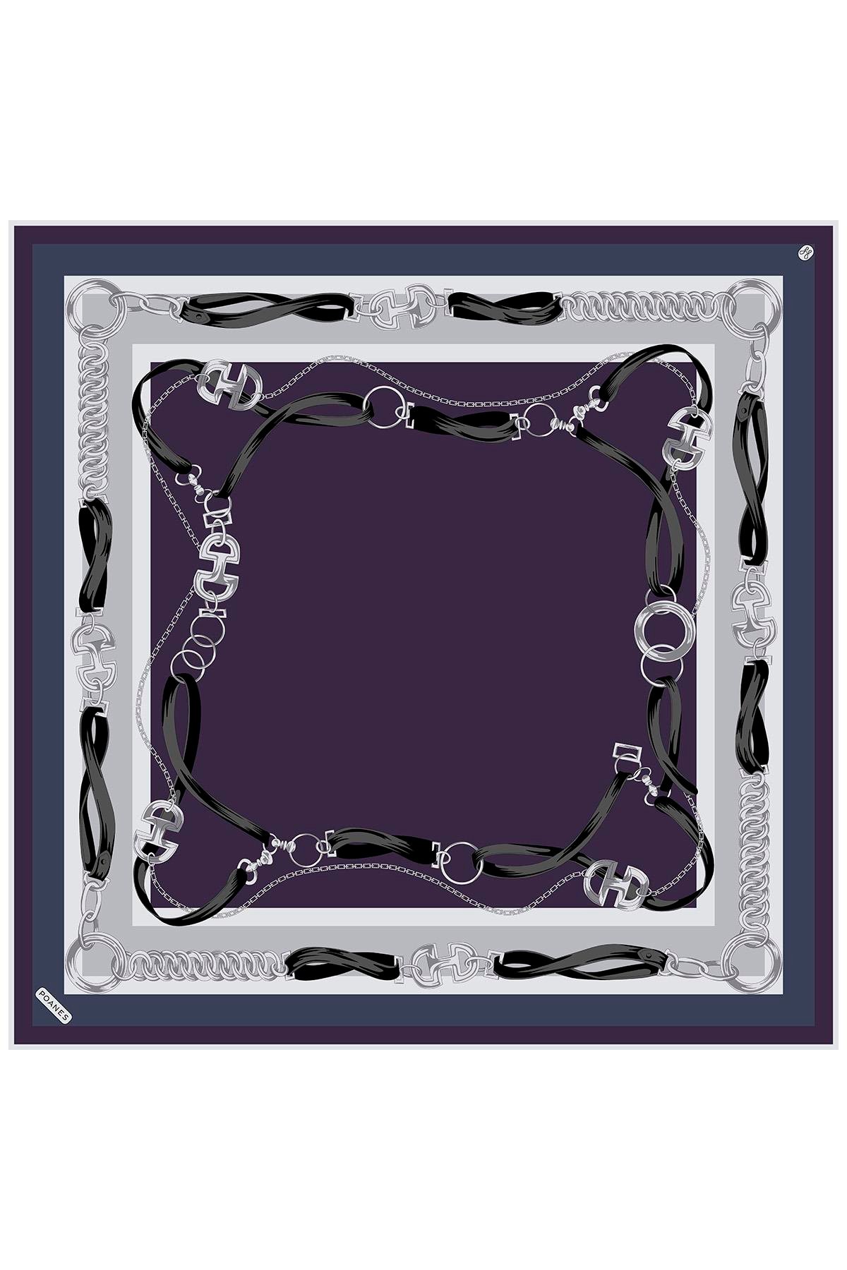 Kemer Bordür Desenli Twill İpek Eşarp