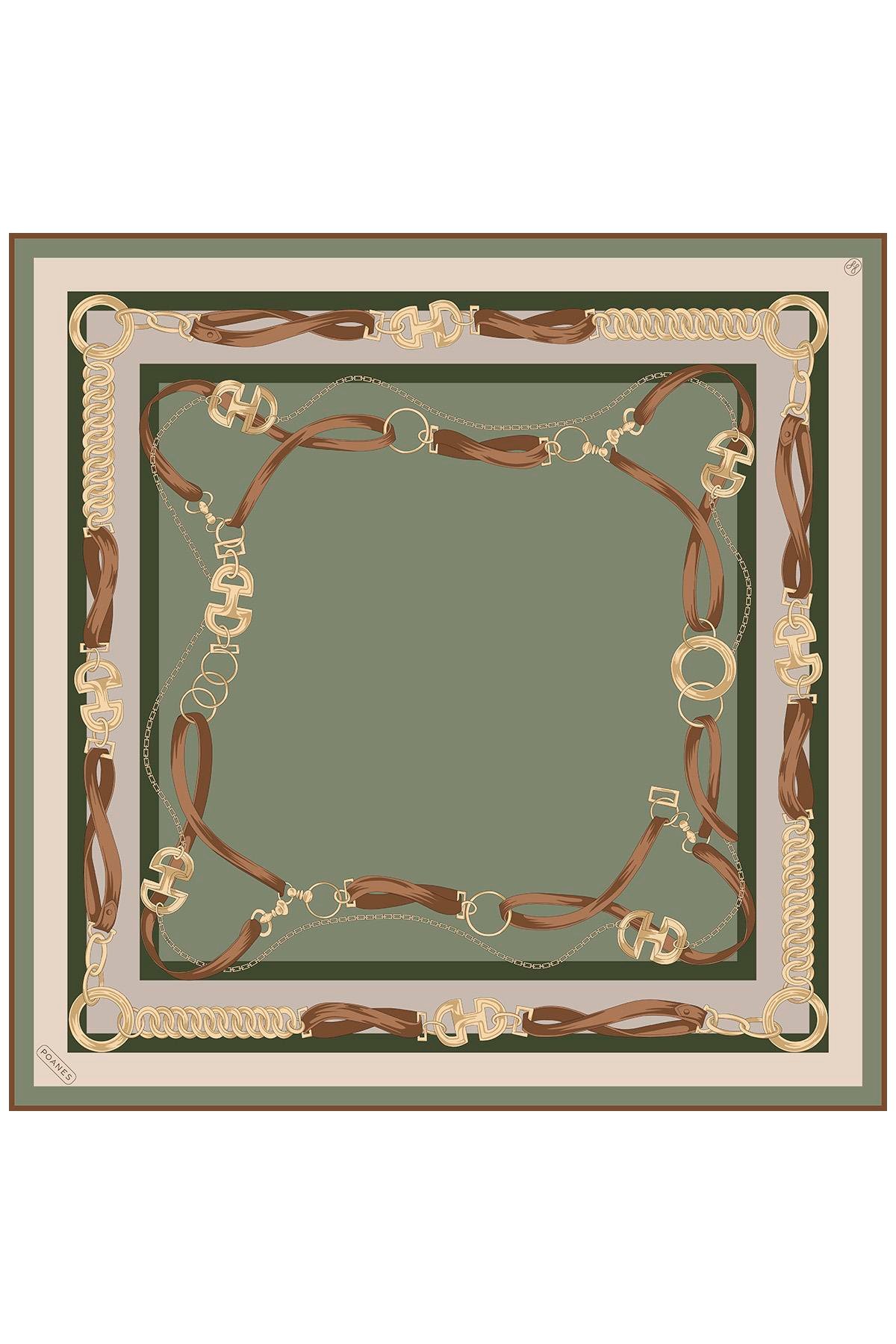 Kemer Bordür Desenli Twill İpek Eşarp