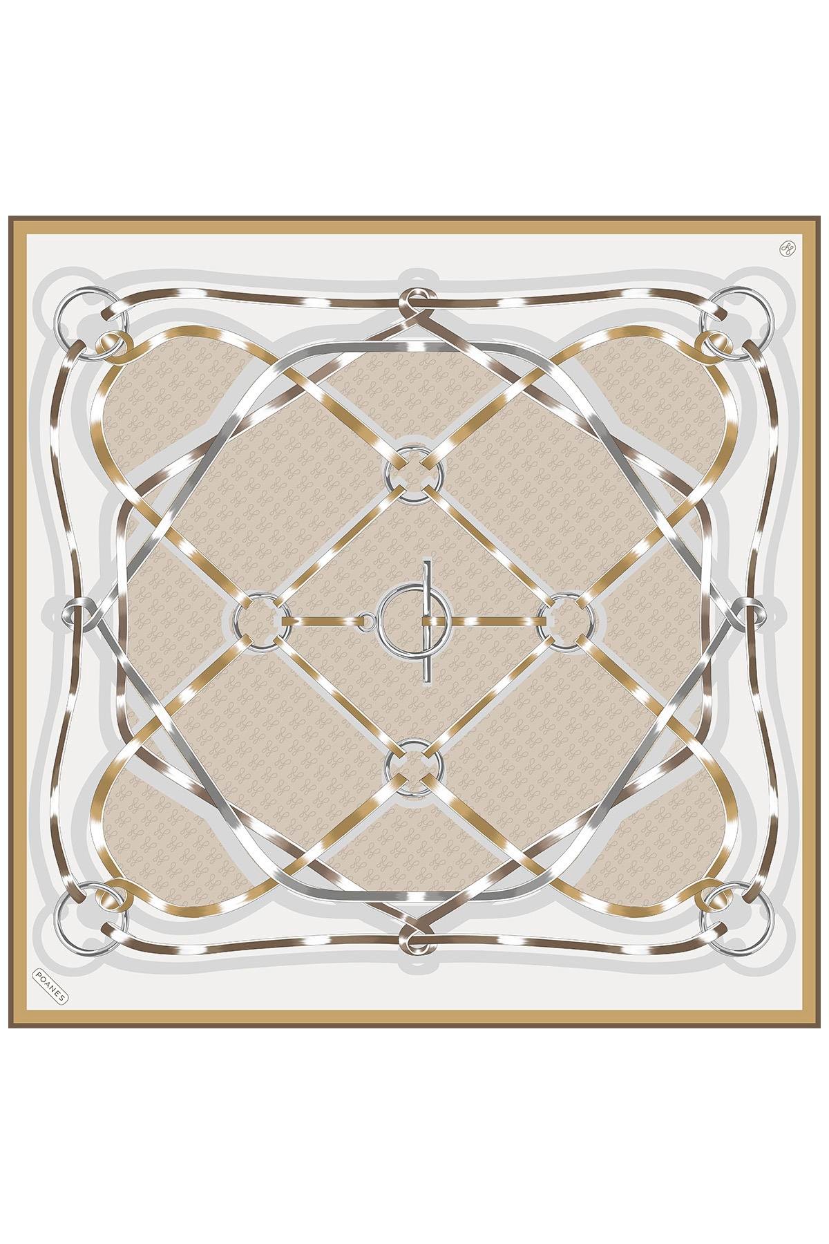 Marin Monogram Desenli Twill İpek Eşarp