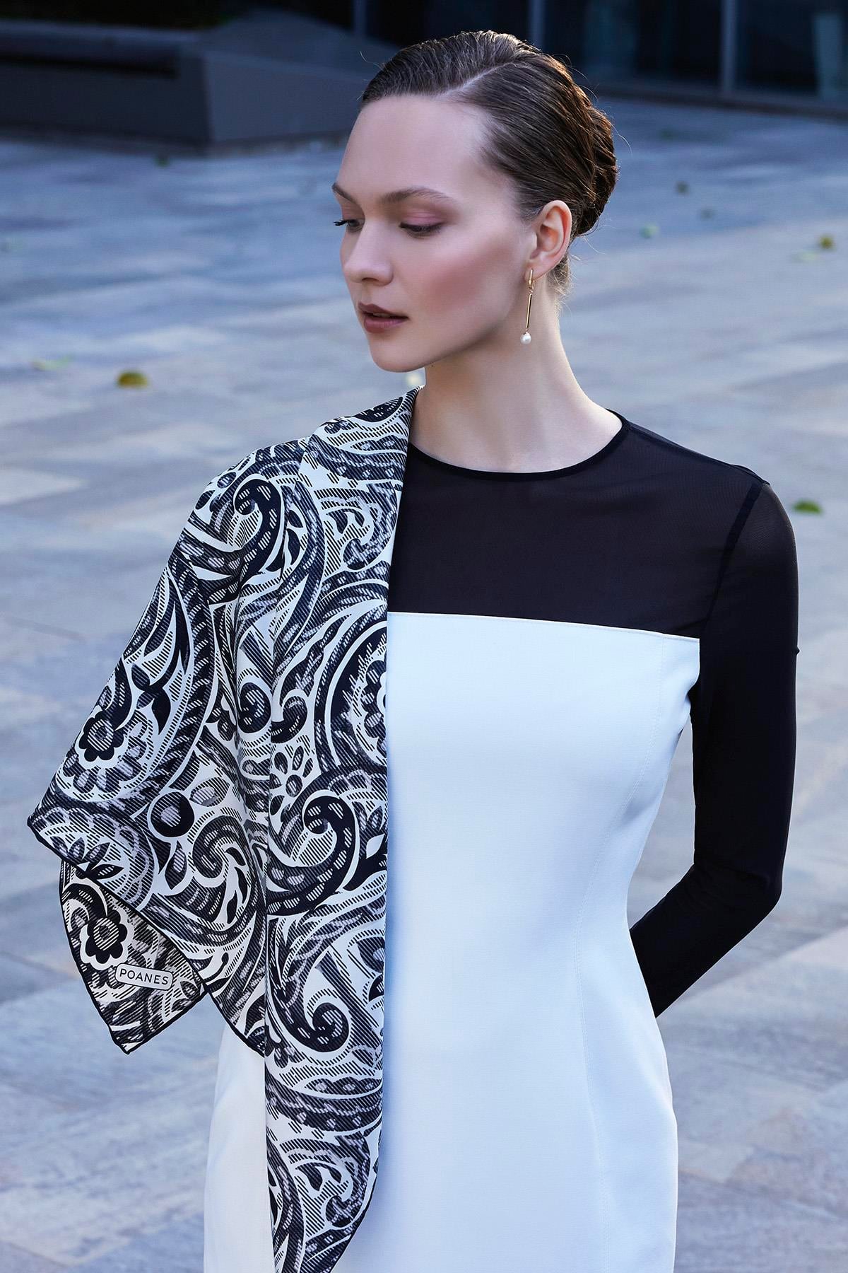 Paisley Dalgası Desenli Twill İpek Eşarp