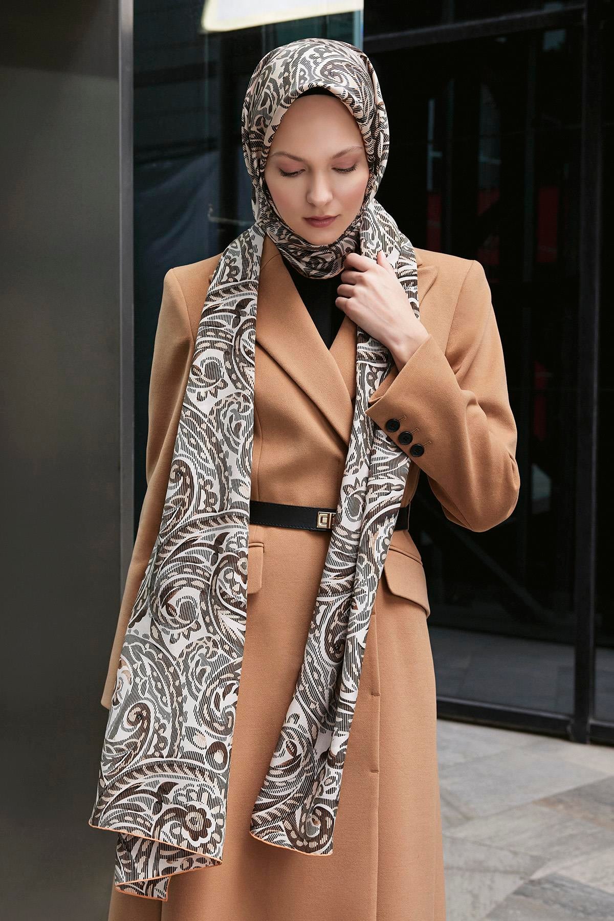 Paisley Dalgası Desenli Twill İpek Eşarp